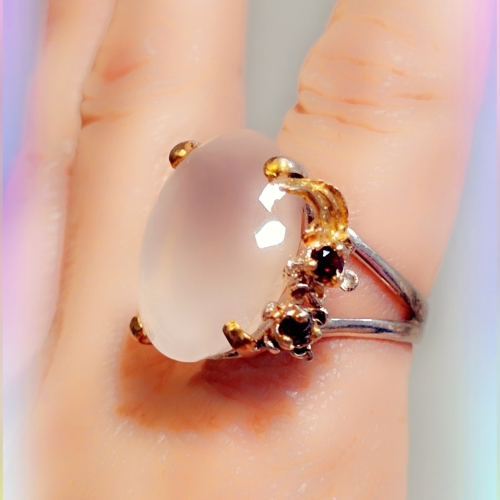 Garnet & Rose Quartz Sterling Gemstone Ring